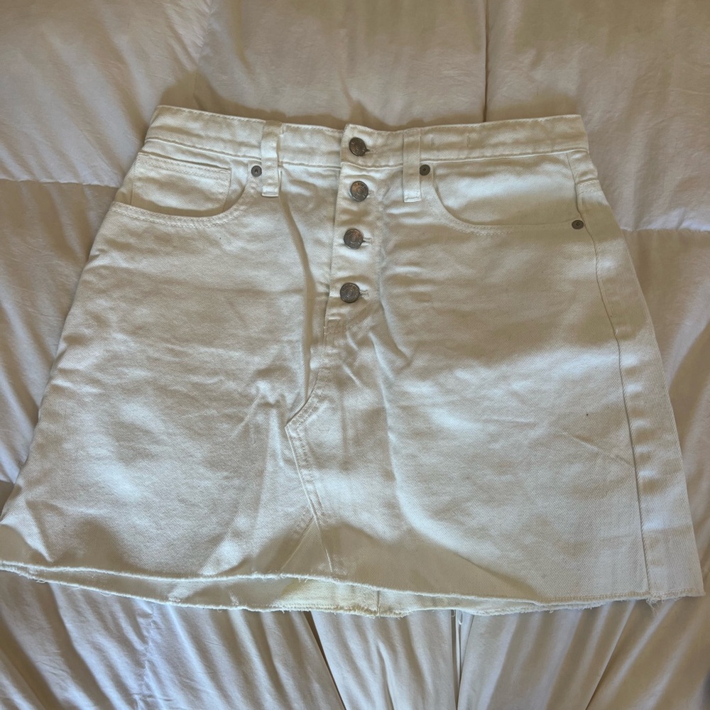 White Button-Up Denim Skirt